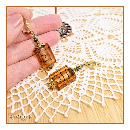 Boucles d'oreilles perles artisanales ambre clair dormeuses ou crochets acier inoxydable doré (#bo729)