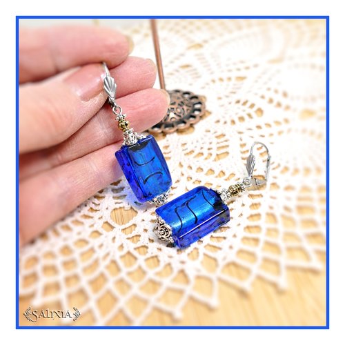 Boucles d'oreilles perles artisanales bleues dormeuses ou crochets acier inoxydable (#bo730)