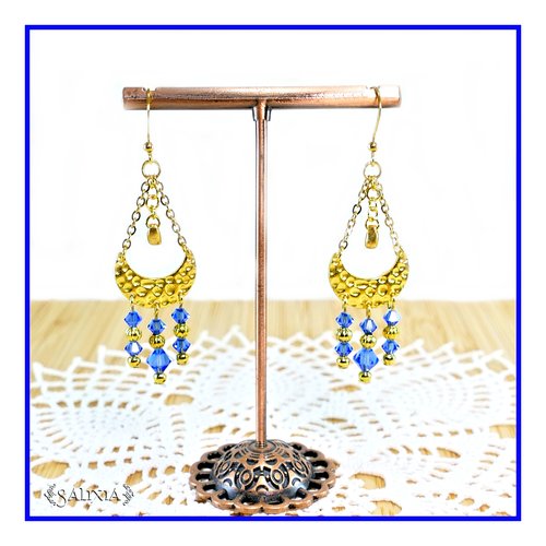 Boucles d'oreilles "tamara" cristal bleu saphir crochets acier inoxydable doré (#bo760)