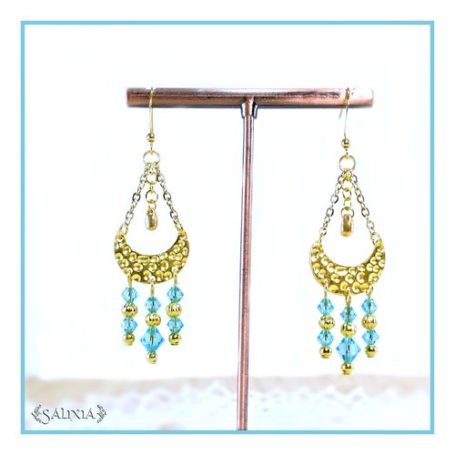 Boucles d'oreilles "tamara" cristal bleu turquoise crochets acier inoxydable doré (#bo762)