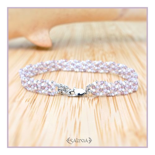 Bracelet tissé à l'aiguille avec des perles en verre japonaises mousqueton et chainette d'extension acier inoxydable (#bc274)