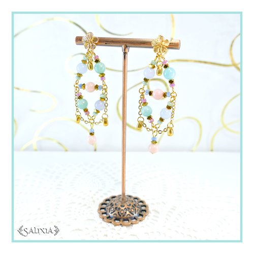 Boucles d'oreilles "leandra" amazonite opale rose calcédoine bleu puces dorées à l'or fin ou crochets (#bo743 p227)