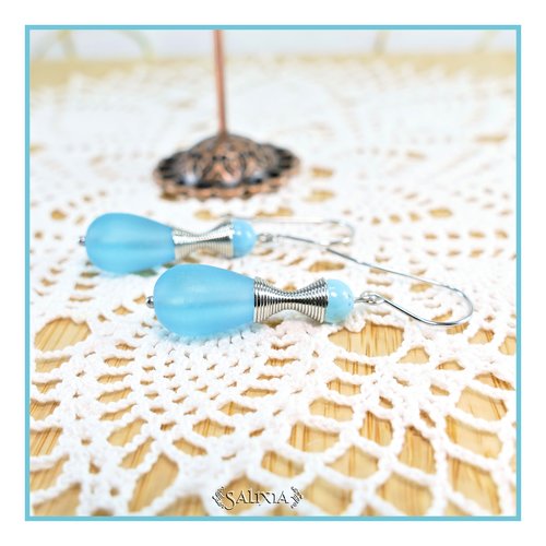 Boucles d'oreilles "kalaya" pierres fines de turquoise perles sea glass turquoise givré crochets acier inoxydable (#bo775)