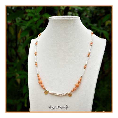 Collier "letizia" perles de jade saumon perles dorées à l'or fin mousqueton acier inoxydable doré (#c269 p232)