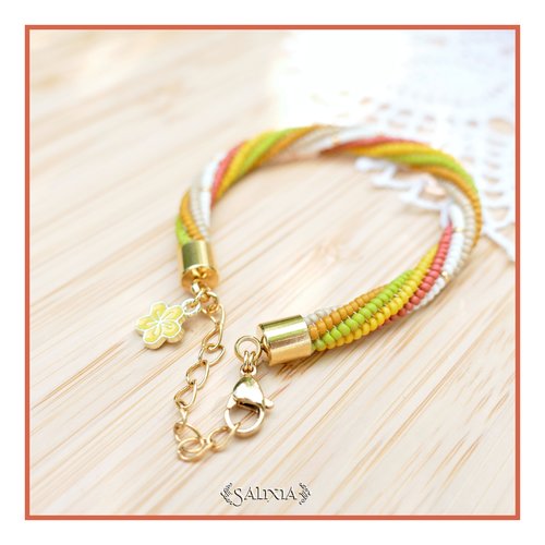 Bracelet "ixora"  tissé à l'aiguille avec des perles en verre japonaises fermoir acier inoxydable doré (#bc307 p241)