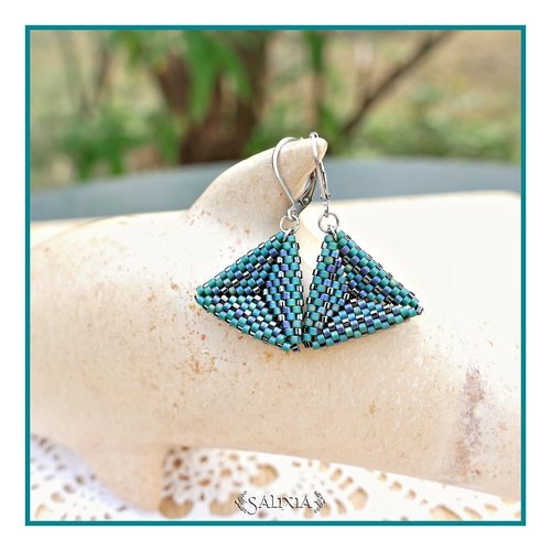 Boucles d'oreilles triangle 3d "talitha" tissées à l'aiguille dormeuses ou crochets au choix (#bo797 p236) vidéo hd dans détails !