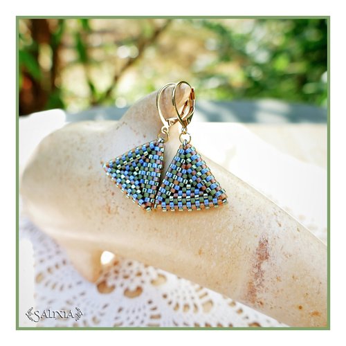 Boucles d'oreilles pyramide 3d "talitha" tissées à l'aiguille dormeuses ou crochets au choix (#bo799 p238) vidéo hd dans détails !