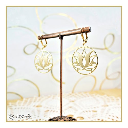 Boucles d'oreilles fleur de lotus laiton plaqué or dormeuses ou crochets au choix (#bo742)