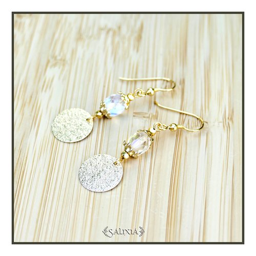 Boucles d'oreilles perle de bohème aurore boréale perles dorées à l'or fin pendentif stardust crochets acier inoxydable doré (#bo821)