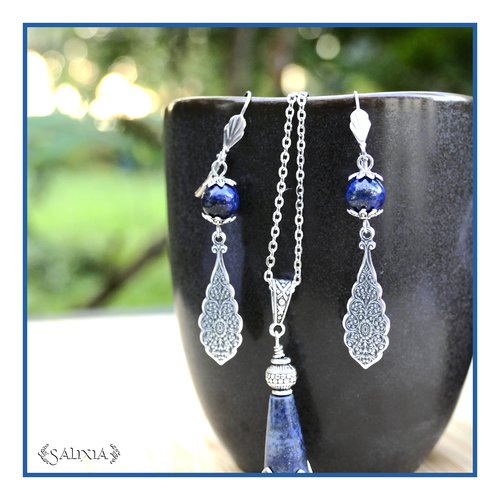 Boucles d'oreilles renaissance "neela" perles en pierres fines de lapis lazuli dormeuses ou crochets au choix (#bo817 p244)