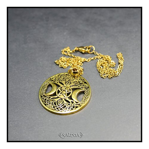 Collier Femme Avec Pendentif Chat Et Lune - Doré Plaqué Platine - Longueur 45 Cm - Neuf Avec étiquettes