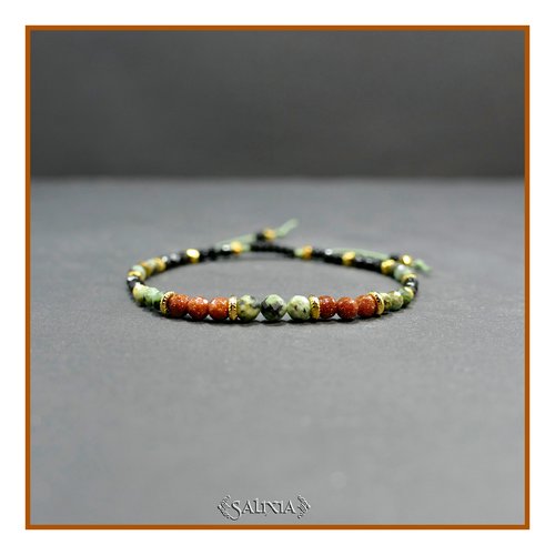 Bracelet "maika" pierres fines jaspe africaine et goldstone facettées perles plaqué or 24 carats (#bc381 p246)