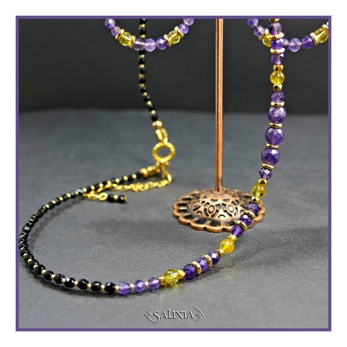 Collier "oksana" pierres fines d'améthyste et de citrine perles plaqué or (#c295 p249)