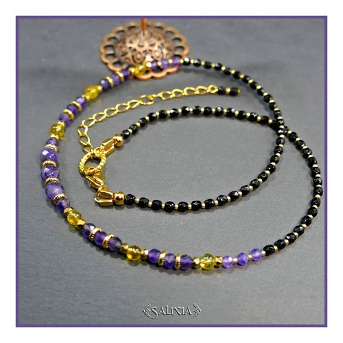 Collier "oksana" pierres fines d'améthyste et de citrine perles plaqué or (#c295 p249)