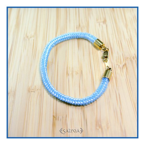 Bracelet carré tissé à l'aiguille perles en verre japonaises bleu ciel mousqueton acier inoxydable doré (#bc302)