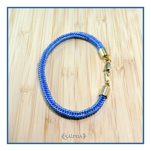Bracelet carré tissé à l'aiguille perles en verre japonaises bleu capri ab mousqueton acier inoxydable doré (#bc303)