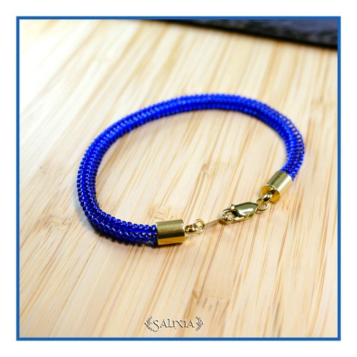 Bracelet tissé à l'aiguille avec des perles en verre japonaises bleu cobalt mousqueton acier inoxydable doré (#bc304)