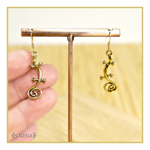 Boucles d'oreilles petit lézard doré crochets en acier inoxydable doré (#bo837)
