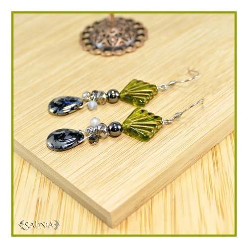 Boucles d'oreilles style art déco hématite perles de bohéme black diamond crochets en acier inoxydable (#bo848)