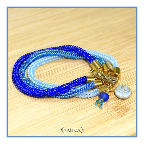 Bracelet tissé à l'aiguille en carré perles en verre japonaises fermoir à clipser doré à l'or fin (#bc304.trio)