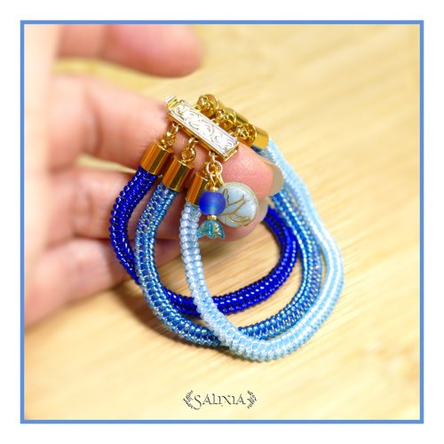 Bracelet carré tissé à l'aiguille en carré perles en verre japonaises fermoir à clipser doré à l'or fin (#bc304.trio)
