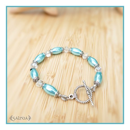 Bracelet "léonora" perles nacrées bleues cristal ab au choix fermoir toggle ou mousqueton (#bc232 p214)