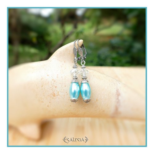 Boucles d'oreilles "léonora" perles bleu ciel nacrées cristal ab dormeuses ou crochets en acier inoxydable au choix (#bo671 p214)