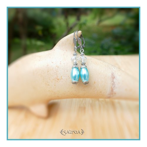 Boucles d'oreilles "léonora" perles bleu ciel nacrées cristal ab dormeuses ou crochets en acier inoxydable au choix (#bo671 p214)