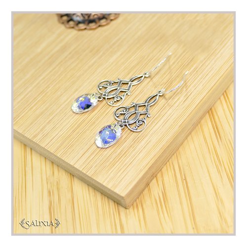 Pièce rare - boucles d'oreilles art déco cristal aurore boréale laiton plaqué argent sterling crochets argent (#b849)