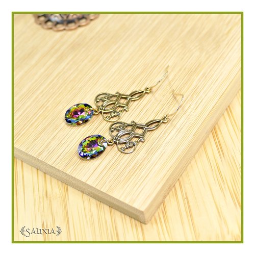 Pièce rare - boucles d'oreilles art déco cristal aux nombreux reflets laiton doré haute qualité crochets gold-filled (#b851)