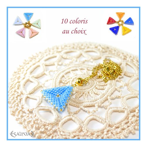 Collier "talitha" pendentif triangle 3d tissage à l'aiguille perles japonaises 10 coloris au choix (#c279 à c288)