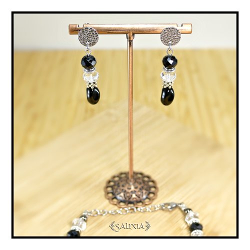 Boucles d'oreilles "amaya" perles de bohème donuts noirs et transparents puces ou crochets au choix (#bo846 p252)