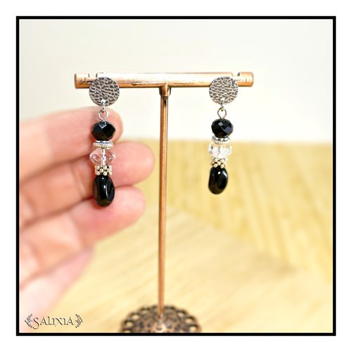 Boucles d'oreilles "amaya" perles de bohème donuts noirs et transparents puces ou crochets au choix (#bo846 p252)