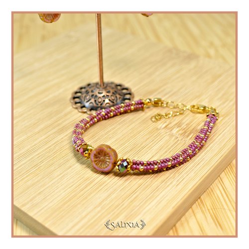 Bracelet "alora" tissé à l'aiguille en carré perles japonaises perle de bohème fleur hawaïenne (#bc384 p253)