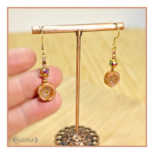 Boucles d'oreilles "alora" perles de bohème fleurs hawaïennes perles plaqué or crochets acier inoxydable doré (#bo852 p253)