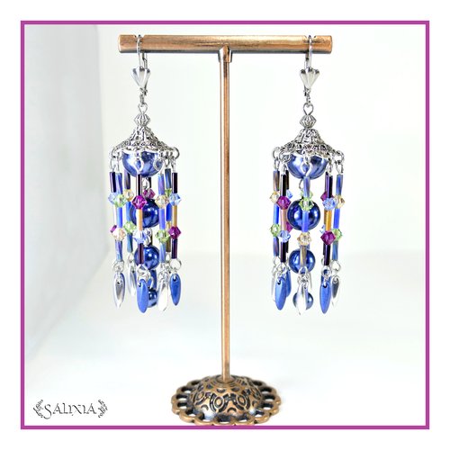 Boucles d'oreilles ethniques d'inspiration indienne "jhumka" cristal et perles nacrées dormeuses ou crochets au choix (#bo858)