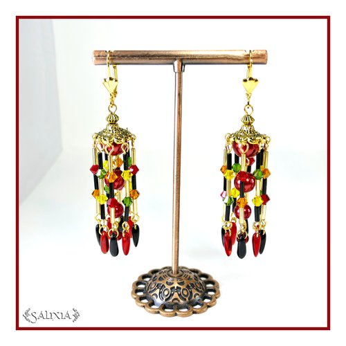 Boucles d'oreilles ethniques d'inspiration indienne "jhumka" cristal et perles nacrées dormeuses ou crochets au choix (#bo859)