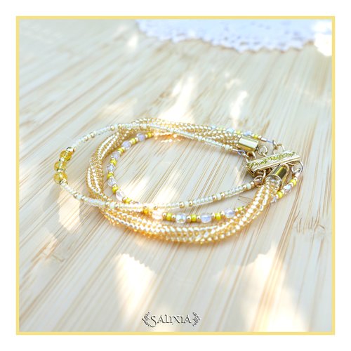Bracelet tissé à l'aiguille en carré perles verre japonaises pierres fines citrine fermoir à clipser doré or fin (#bc376)