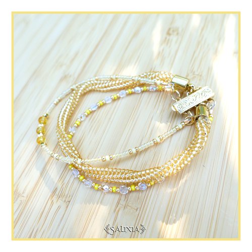 Bracelet tissé à l'aiguille en carré perles verre japonaises pierres fines citrine fermoir à clipser doré or fin (#bc376)