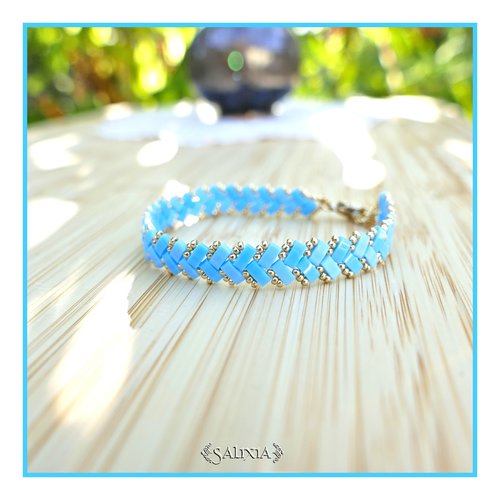 Bracelet tissé perles tila 2 rangs bi nuances turquoise mat et brillant (#bc389)