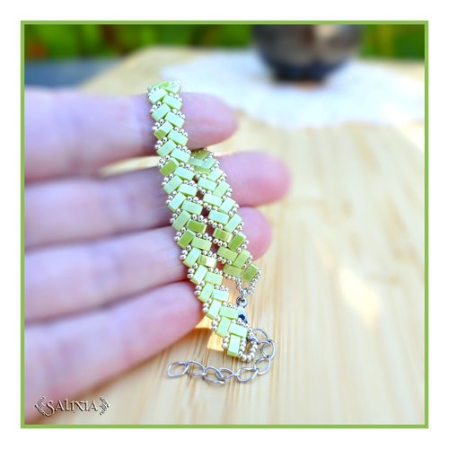 Bracelet tissé perles tila 2 rangs bi nuances vert chartreuse mat et brillant (#bc390)