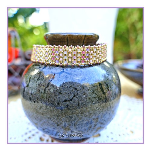 Bracelet tissé à l'aiguille perles en verre japonaises en dégradé de rose et doré mousqueton acier inoxydable doré (#bc401)