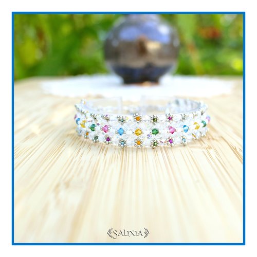 Bracelet cristal perles de bohème aurore boréale breloque libellule fermoir acier inoxydable (#bc391)