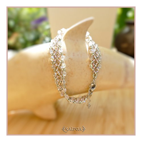 Bracelet perles de bohème aurore boréale perles japonaises rose antique breloque étoile fermoir acier inoxydable (#bc399)