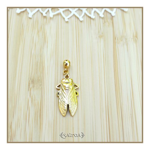 Collier pendentif cigale plaqué or chaine et mousqueton entièrement en acier inoxydable doré (#c312)
