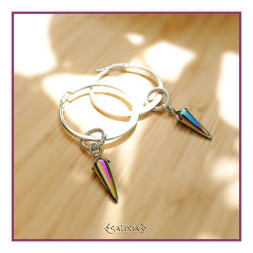 Boucles d'oreilles créoles spike effet vitrail acier inoxydable (#bo782)