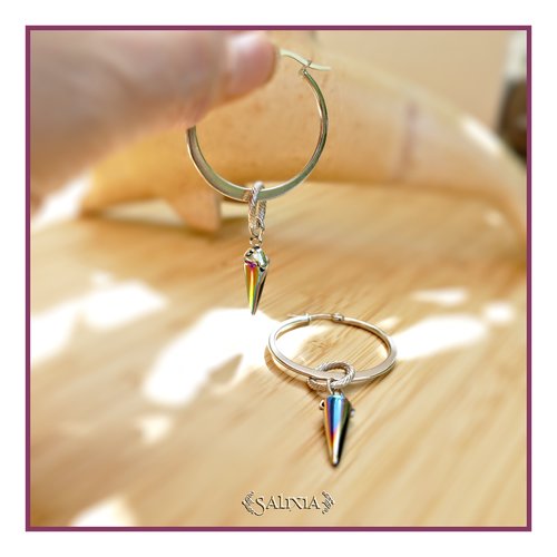 Boucles d'oreilles créoles spike effet vitrail acier inoxydable (#bo782)