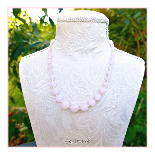 Collier "magnolia" pierres fines de quartz rose chaine et mousqueton acier inoxydable (#c322 p262)