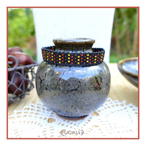 Bracelet tissé à l'aiguille perles en verre japonaises chainette et mousqueton acier inoxydable (#bc402)