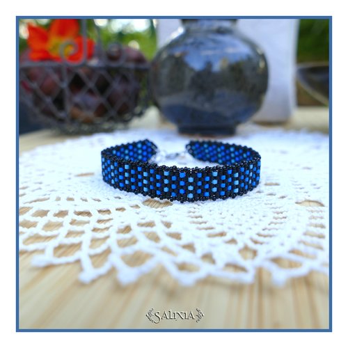 Bracelet tissage perles de rocaille japonaises chainette et mousqueton acier inoxydable (#bc403)